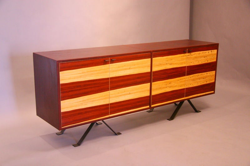 Paduk sap grain and  leather cabinet by Thomas Hayes Studio