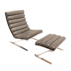 Tufted gray leather and chromed chair by Design Institute
