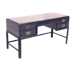 Blue faux bamboo and brass desk by McGuire