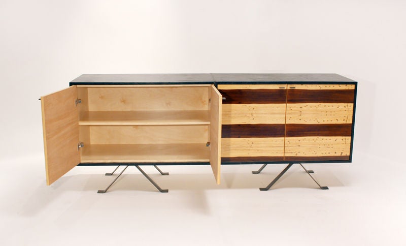 American Custom Paduk Sap Grain and Leather Cabinet by Thomas Hayes Studio