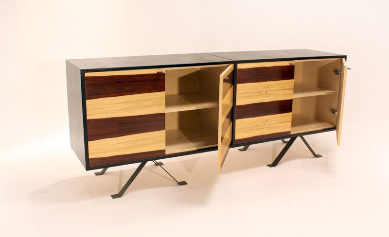 Custom Paduk Sap Grain and Leather Cabinet by Thomas Hayes Studio In Excellent Condition In Hollywood, CA