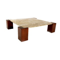 Solid Ipe and granite coffee table from Brazil