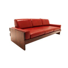 Rosewood and red leather sofa by Celina Decoracoes