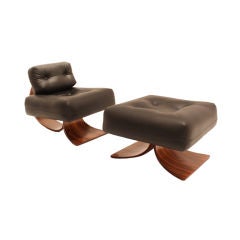 Leather and rosewood chair and ottoman by Oscar Niemeyer