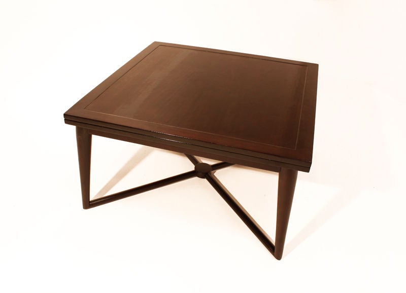 Mid Century X Base & Tapered Legs Mahogany Coffee Table with Extendable Top For Sale 3