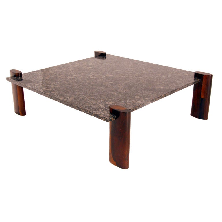 Mid-Century Modern Brazilian Hardwood and Blue Granite Coffee Table For Sale