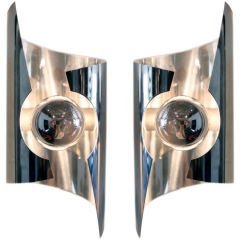 Set of 3 cylindrical chromed steel sconces, Sciolari attribution