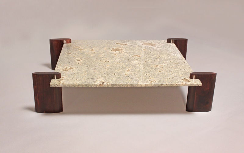 Mid-Century Modern Brazilian Hardwood and Pale Blue Granite Coffee Table  In Good Condition For Sale In Los Angeles, CA
