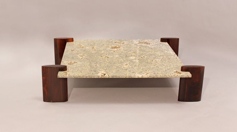 Mid-Century Modern Brazilian Hardwood and Pale Blue Granite Coffee Table  For Sale 1