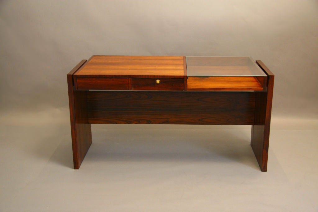 Rosewood and Glass Desk by Joaquim Tenreiro