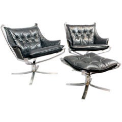 Pair of Falcon chairs and ottoman by Sigurd Russell