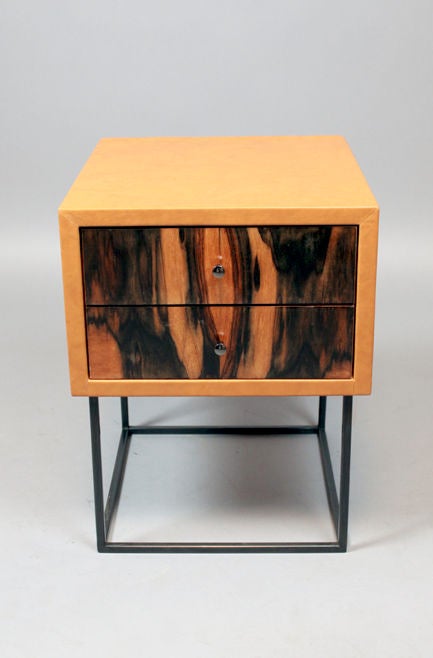 Pair of Pau-Brasil wood and leather side tables