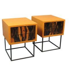 Pair of Pau-Brasil wood and leather side tables