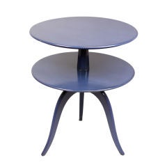 Blue lacquered tiered round side table by Paul Frankl