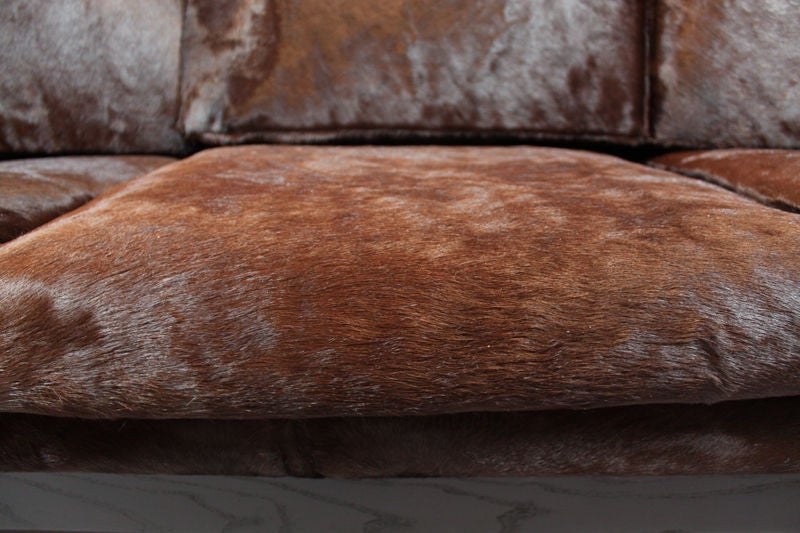 Ebonized oak, rosewood and brown hair on hide sofa 2