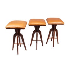 Set of 3 custom sculptural solid wood bar stools by Thomas Hayes Studio