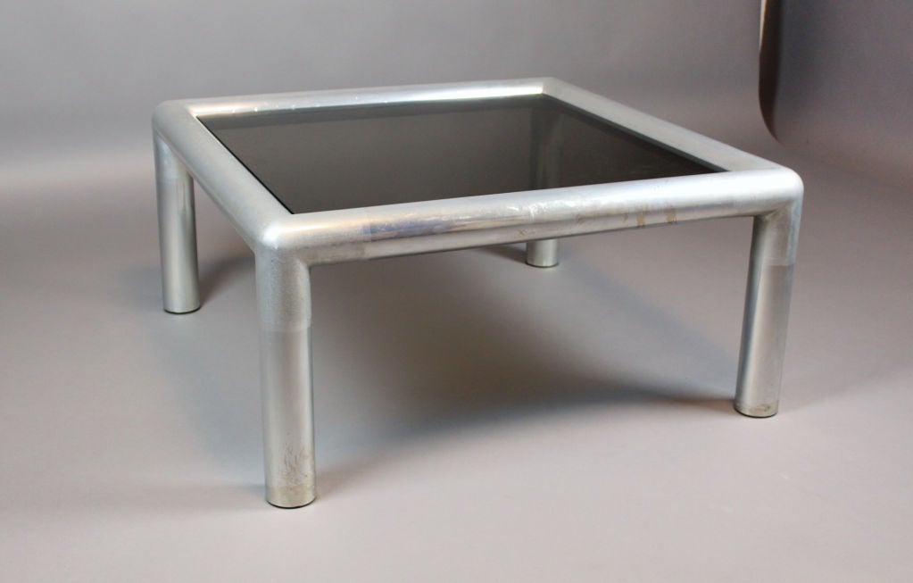 Midcentury Aluminium and Grey Tinted Glass Coffee Table