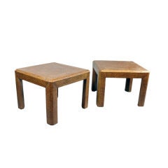 Pair of vintage Karl Springer lacquered wicker side tables