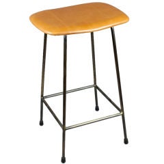 Set of 3 solid bronze and leather bar stools