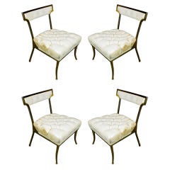 Set of 4 brass and leather chairs by William "Billy" Haines
