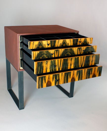 American Custom Pau-brazil wood and leather chest by Thomas Hayes Studio