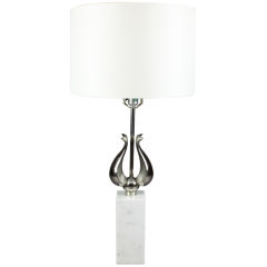 Carrera marble and sculpted chrome table lamp with silk shade