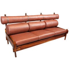 Solid Rosewood and leather "Tonico" sofa by Sergio Rodrigues