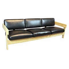 Solid Bleached Oak and Leather Sofa by Metropolitan