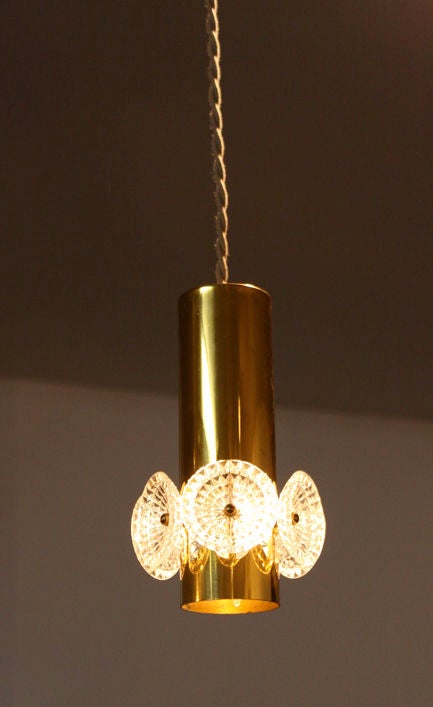 German 60's brass & glass flower pendants