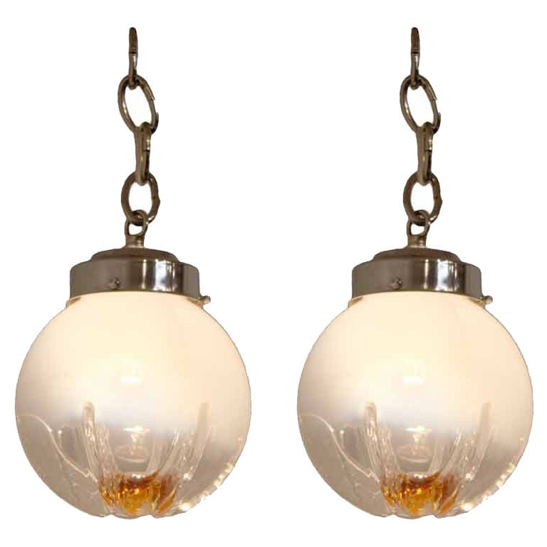 Tinted Glass Flower Murano Pendants by Mazzega For Sale at 1stdibs