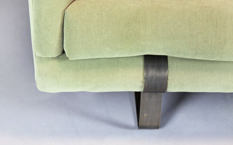 American Light Olive Green, Tufted Tuxedo Sofa with Bronze Feet