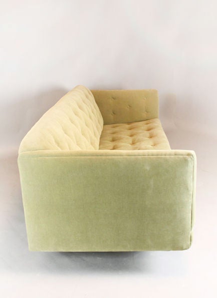 Light Olive Green, Tufted Tuxedo Sofa with Bronze Feet 1