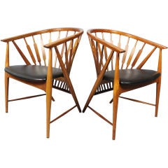 Pair of solid Walnut armchairs by Kip Stewart