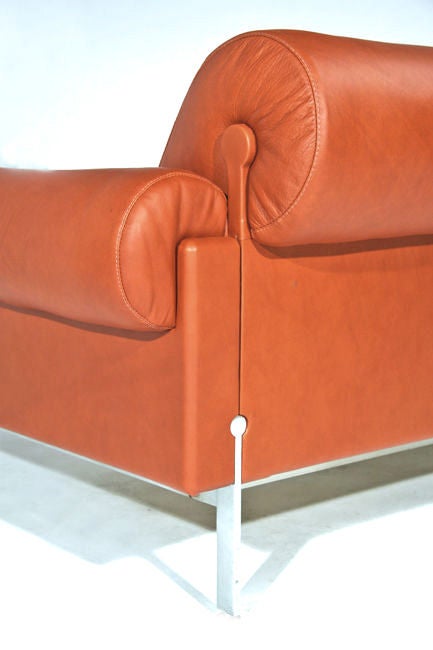 French Burnt Orange Leather and Steel Sofa by Maison Jansen