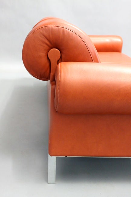 Late 20th Century Burnt Orange Leather and Steel Sofa by Maison Jansen