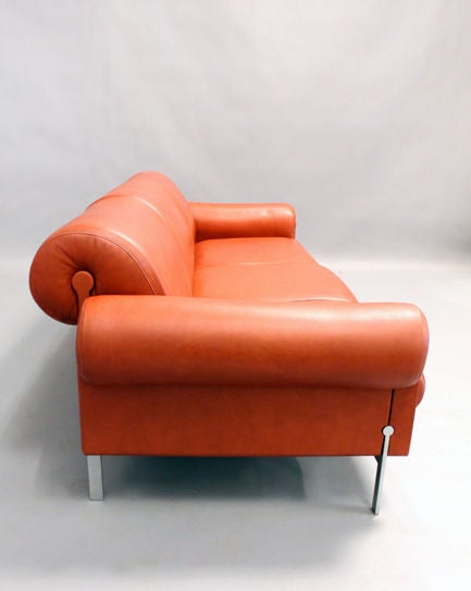 Burnt Orange Leather and Steel Sofa by Maison Jansen 1