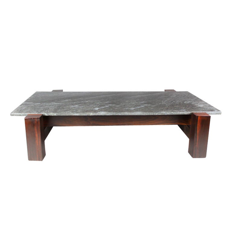 Brazilian Rosewood and Black Granite Coffee Table