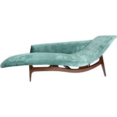 Mahogany Chaise Longue In Turquoise Silk Velvet