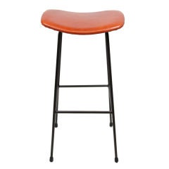 Set of 4 bronze and red leather bar stools