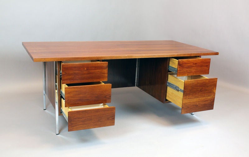 Mid-20th Century Walnut and chrome desk by Florence Knoll