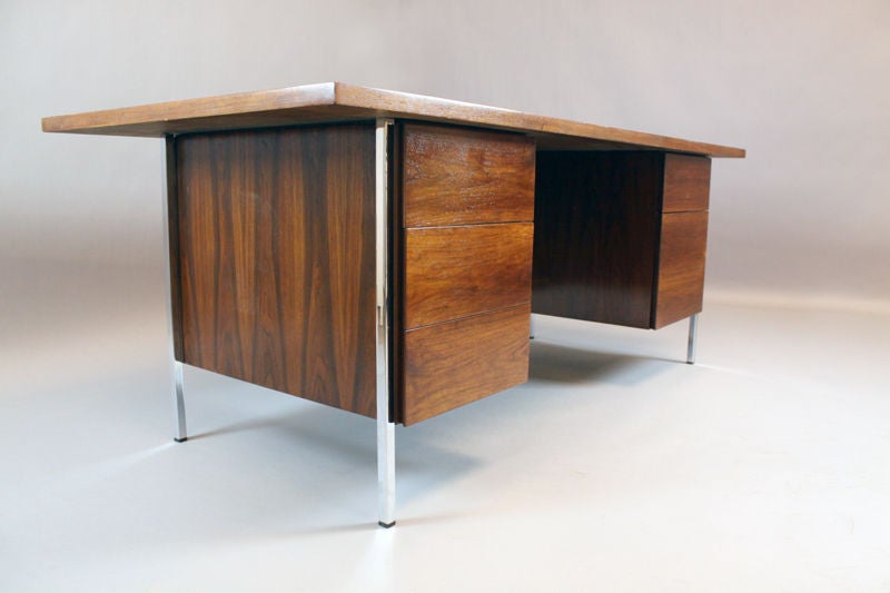 Walnut and chrome desk by Florence Knoll 1