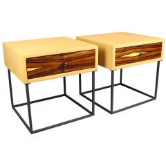 Pair of custom Quadrar Leather Side Tables by Thomas Hayes Studio