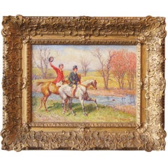 Early 20th Century Oil on Canvas Hunt Scene Painting