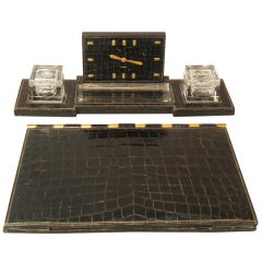 Vintage Hermes Desk Set in Black Crocodile 