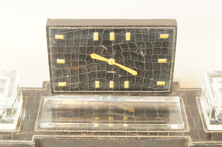 Mid-20th Century Vintage Hermes Desk Set in Black Crocodile 