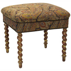 Antique Napoleon III Carved and Gilded Footstool or Ottoman