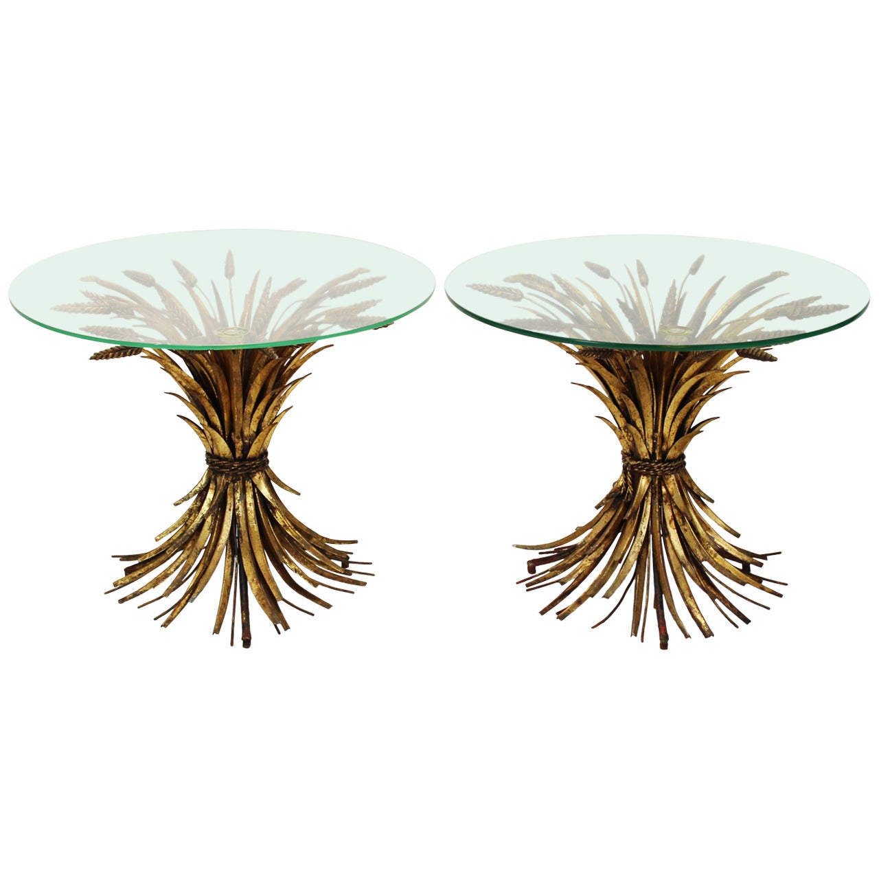 Pair of Italian Gilt Metal "Sheath of Wheat" Side Tables