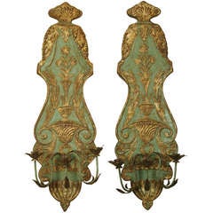 Pair of Large Italian Carved Wood Candle Sconces