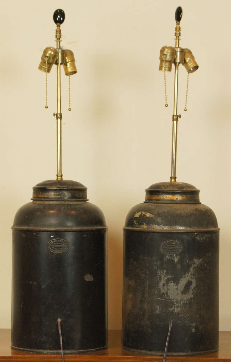 British Pair of Chinese Tea Canister Lamps
