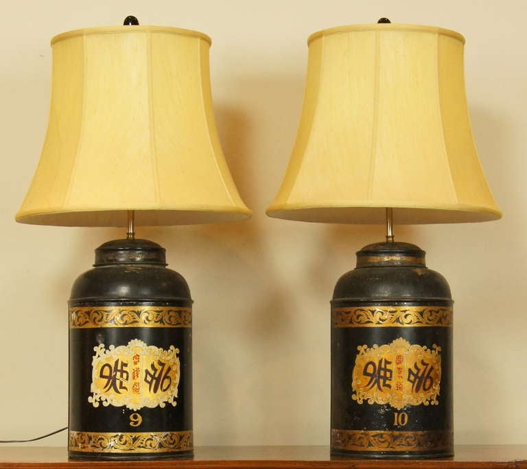 Metal Pair of Chinese Tea Canister Lamps